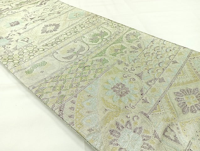 平和屋着物◎佐賀錦　六通柄袋帯　横段花文　金銀糸　正絹　逸品　AABH8721uk