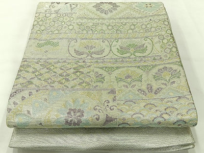 平和屋着物◎佐賀錦　六通柄袋帯　横段花文　金銀糸　正絹　逸品　AABH8721uk