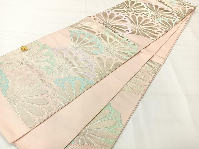 平和屋着物◎西陣　六通柄　本袋帯　唐織　菊　銀糸　正絹　逸品　AABH8727uk