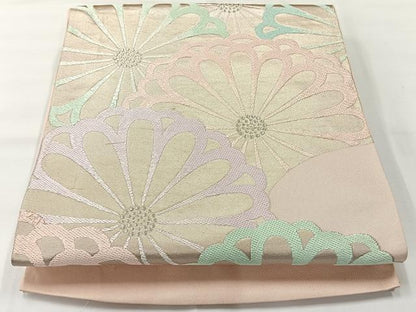 平和屋着物◎西陣　六通柄　本袋帯　唐織　菊　銀糸　正絹　逸品　AABH8727uk
