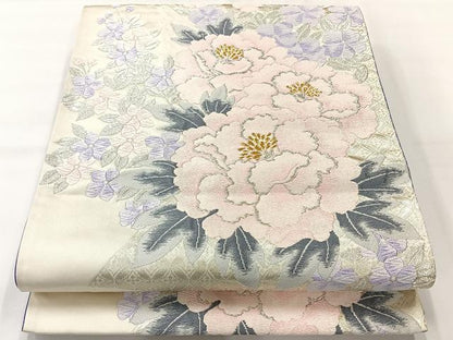 平和屋着物◎紫綬褒章　巨匠『岩田専太郎』　六通柄袋帯　唐織　草花文　金銀糸　正絹　逸品　AABH8734uk