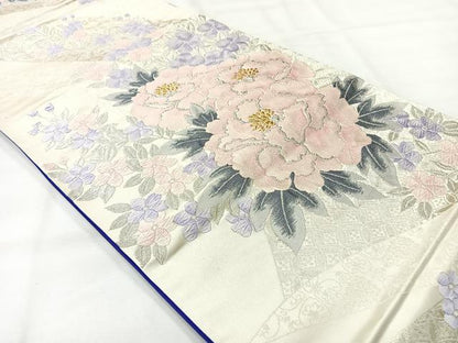 平和屋着物◎紫綬褒章　巨匠『岩田専太郎』　六通柄袋帯　唐織　草花文　金銀糸　正絹　逸品　AABH8734uk