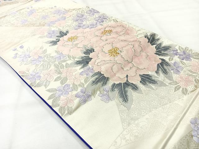 平和屋着物◎紫綬褒章　巨匠『岩田専太郎』　六通柄袋帯　唐織　草花文　金銀糸　正絹　逸品　AABH8734uk