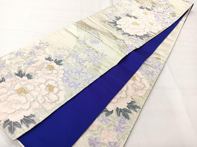 平和屋着物◎紫綬褒章　巨匠『岩田専太郎』　六通柄袋帯　唐織　草花文　金銀糸　正絹　逸品　AABH8734uk