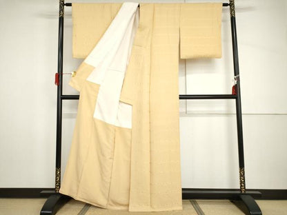 平和屋着物●上質な色無地　菱繋ぎ地紋　蜂蜜色　正絹　逸品　AABH8979cs