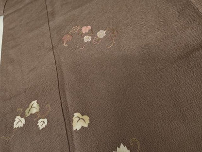平和屋着物●訪問着　刺繍　蔦の葉文　金糸　鬼しぼ縮緬　浜ちりめん　反端付き　正絹　逸品　AABH8958cs