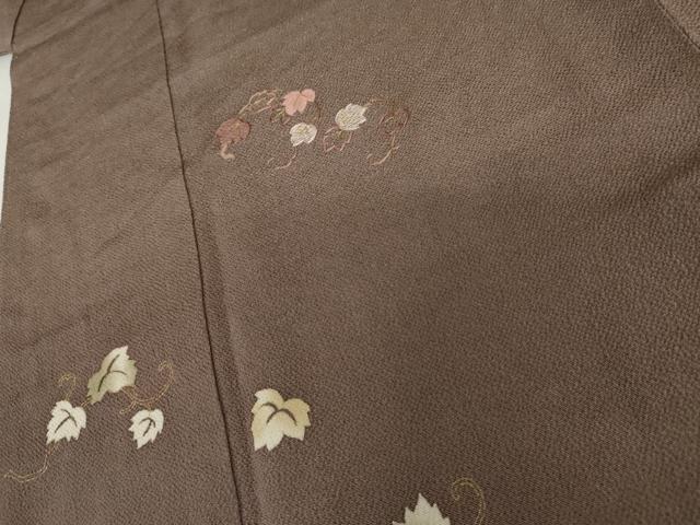 平和屋着物●訪問着　刺繍　蔦の葉文　金糸　鬼しぼ縮緬　浜ちりめん　反端付き　正絹　逸品　AABH8958cs