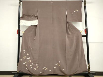 平和屋着物●訪問着　刺繍　蔦の葉文　金糸　鬼しぼ縮緬　浜ちりめん　反端付き　正絹　逸品　AABH8958cs