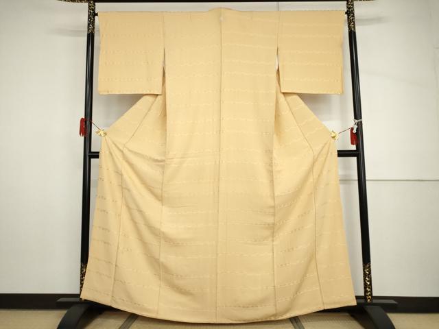 平和屋着物●上質な色無地　菱繋ぎ地紋　蜂蜜色　正絹　逸品　AABH8979cs
