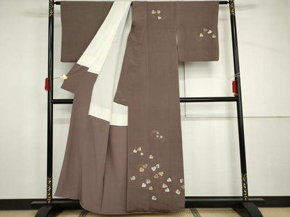 平和屋着物●訪問着　刺繍　蔦の葉文　金糸　鬼しぼ縮緬　浜ちりめん　反端付き　正絹　逸品　AABH8958cs