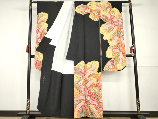 平和屋着物●樋熊哲也　訪問着　辻が花　絞り　手描き　振袖　辻が花　絞り　金通し地　正絹　逸品　AABI0013cs