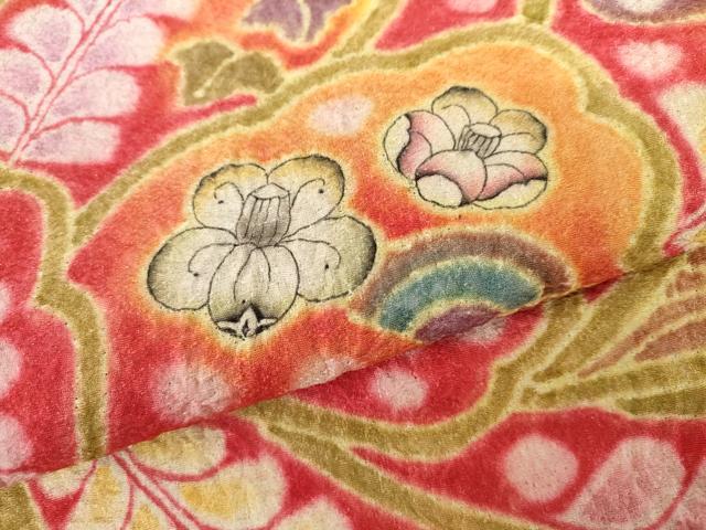 平和屋着物●樋熊哲也　訪問着　辻が花　絞り　手描き　振袖　辻が花　絞り　金通し地　正絹　逸品　AABI0013cs