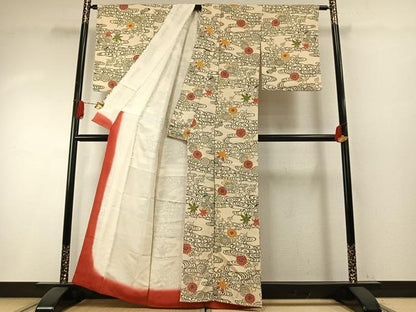 平和屋着物●上質な小紋　型染め　流水花文　正絹　逸品　AABH5091fy