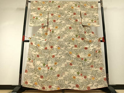 平和屋着物●上質な小紋　型染め　流水花文　正絹　逸品　AABH5091fy