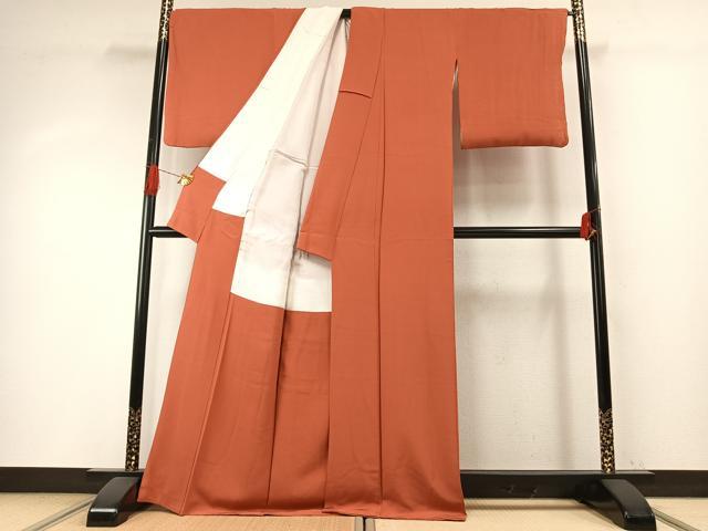 平和屋着物●上質な色無地　鉛丹色　正絹　逸品　AABH5093fy