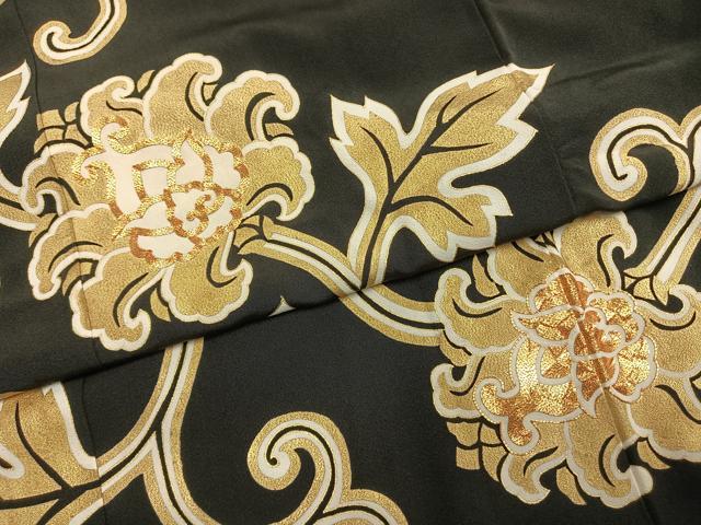 平和屋着物●豪華黒留袖　作家物　駒刺繍　花唐草文　金彩　正絹　逸品　AABH5097fy
