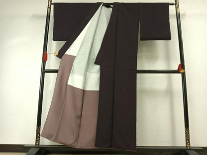 平和屋着物●お召　色無地　深紫色　正絹　逸品　AABH5099fy