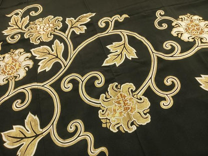 平和屋着物●豪華黒留袖　作家物　駒刺繍　花唐草文　金彩　正絹　逸品　AABH5097fy