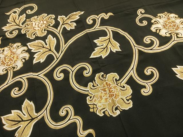 平和屋着物●豪華黒留袖　作家物　駒刺繍　花唐草文　金彩　正絹　逸品　AABH5097fy