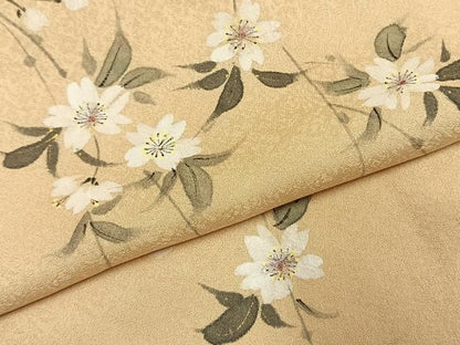 平和屋着物●訪問着　片身替わり　手描き　枝花文　暈し染め　正絹　逸品　未使用　AABH5121fy