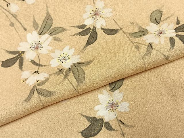 平和屋着物●訪問着　片身替わり　手描き　枝花文　暈し染め　正絹　逸品　未使用　AABH5121fy