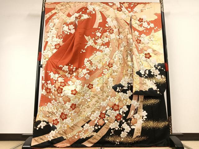 平和屋着物●豪華振袖　駒刺繍　枝梅文　金彩　やまと誂製　正絹　逸品　AABH5122fy