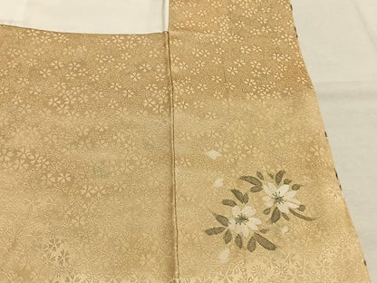 平和屋着物●訪問着　片身替わり　手描き　枝花文　暈し染め　正絹　逸品　未使用　AABH5121fy