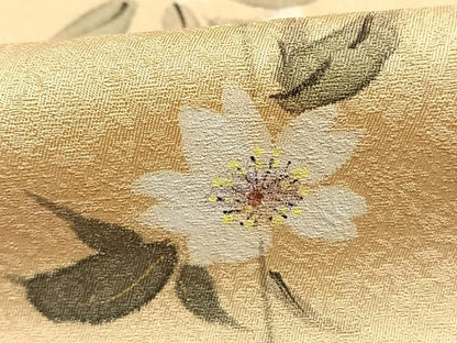 平和屋着物●訪問着　片身替わり　手描き　枝花文　暈し染め　正絹　逸品　未使用　AABH5121fy