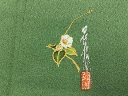 平和屋着物●本草木染作家　瑞寶　色無地　柳染色　正絹　逸品　AABH5110fy