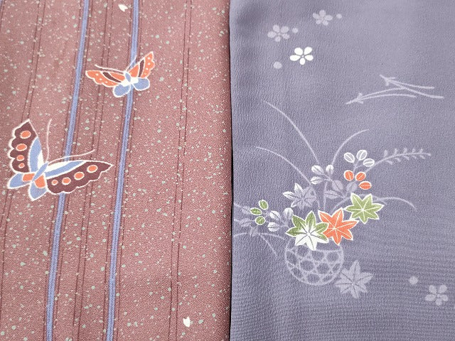 平和屋本店■着物 小紋 単衣 まとめて 20点 蝶 風景 花柄 型染め 洗える着物 和服 ハンドメイド リメイク 生地 未使用品あり se4029