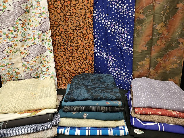 平和屋本店■着物 小紋 単衣 まとめて 20点 花柄 暈し染め 手描き 型染め 洗える着物 和服 ハンドメイド リメイク 生地 未使用品有 se4030