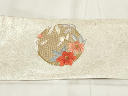 平和屋着物◎総刺繍　九寸名古屋帯　花丸文　金銀糸　正絹　逸品　AABH7889wj