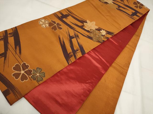 平和屋着物◎アンティーク 大正ロマン 六通柄京袋帯 草花文 正絹 逸品 AABH7935wj