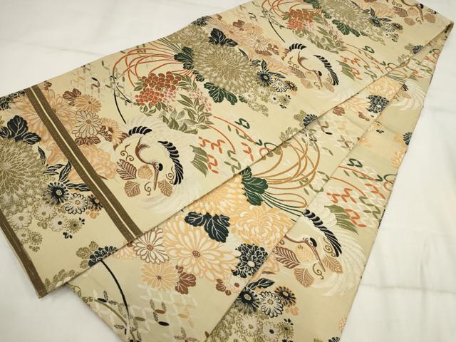 平和屋着物◎アンティーク 大正ロマン 丸帯 飛鶴花文 銀糸 正絹 逸品 AABH7896wj