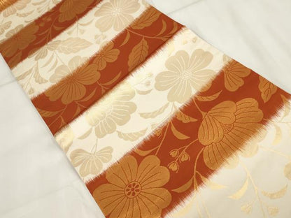 平和屋着物◎九寸開き名古屋帯　横段花文　金糸　正絹　逸品　AABH7897wj