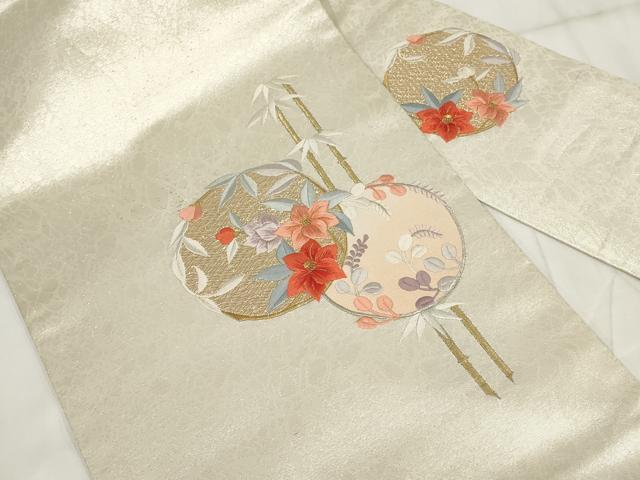 平和屋着物◎総刺繍　九寸名古屋帯　花丸文　金銀糸　正絹　逸品　AABH7889wj