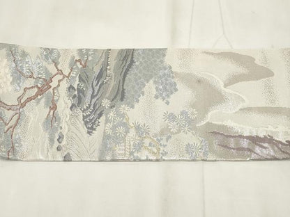 平和屋着物◎九寸名古屋帯 遠山風景文 金銀糸 正絹 逸品 AABH7890wj