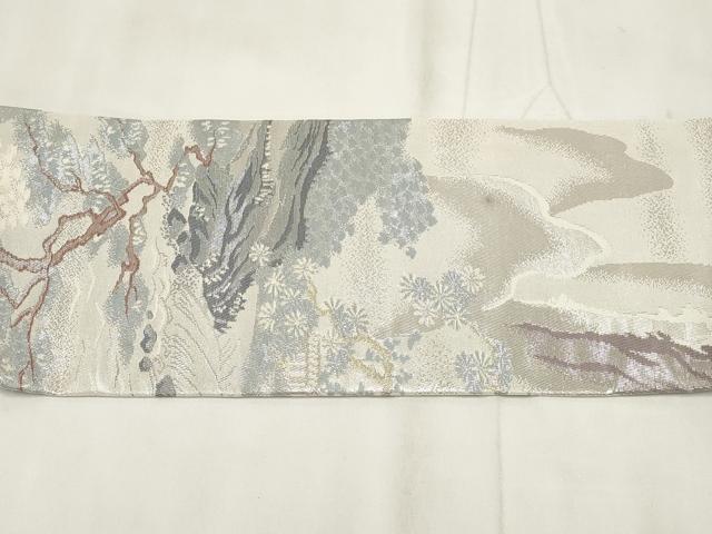 平和屋着物◎九寸名古屋帯 遠山風景文 金銀糸 正絹 逸品 AABH7890wj