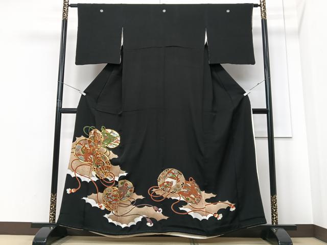 平和屋着物■豪華黒留袖 駒刺繍 花鼓文 金彩 正絹 逸品 CABF4973xe
