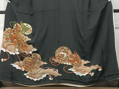 平和屋着物■豪華黒留袖 駒刺繍 花鼓文 金彩 正絹 逸品 CABF4973xe