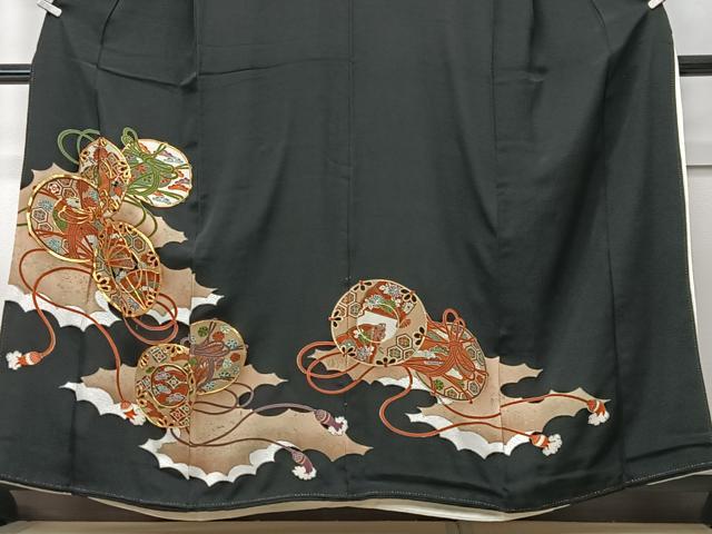 平和屋着物■豪華黒留袖 駒刺繍 花鼓文 金彩 正絹 逸品 CABF4973xe