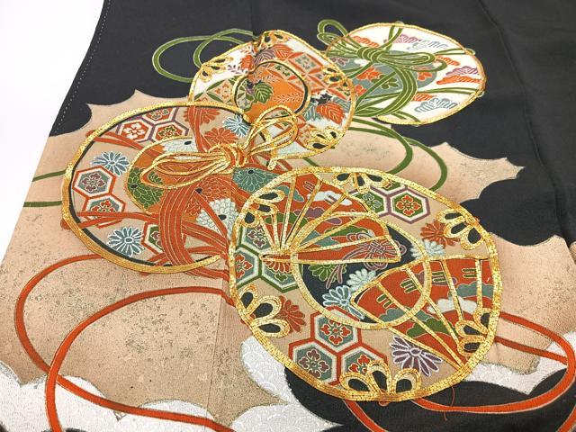 平和屋着物■豪華黒留袖 駒刺繍 花鼓文 金彩 正絹 逸品 CABF4973xe