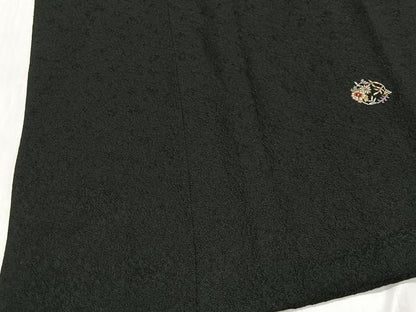 平和屋着物∞道行コート　総刺繍　檜扇花丸文　黒地　金糸　ロング丈　正絹　逸品　CABE5004ua