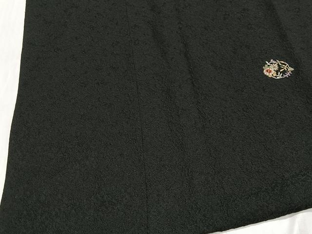 平和屋着物∞道行コート　総刺繍　檜扇花丸文　黒地　金糸　ロング丈　正絹　逸品　CABE5004ua