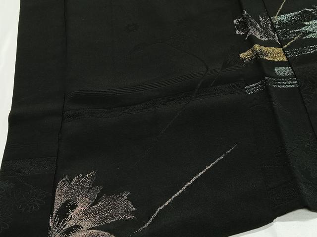 平和屋着物＃羽織　寿光織　草花文　黒地　金糸　正絹　逸品　CABE5052ua
