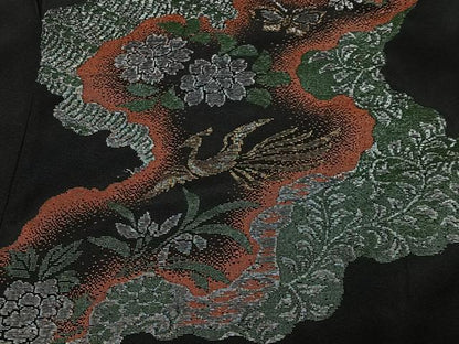 平和屋着物＃羽織　寿光織　花鳥文　黒地　金銀糸　正絹　逸品　CABE5023ua