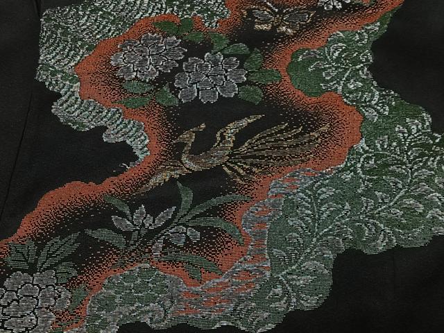 平和屋着物＃羽織　寿光織　花鳥文　黒地　金銀糸　正絹　逸品　CABE5023ua