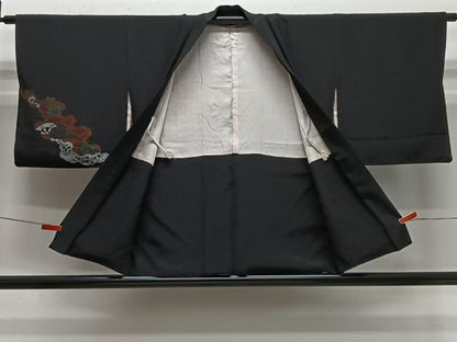 平和屋着物＃羽織　寿光織　花鳥文　黒地　金銀糸　正絹　逸品　CABE5023ua
