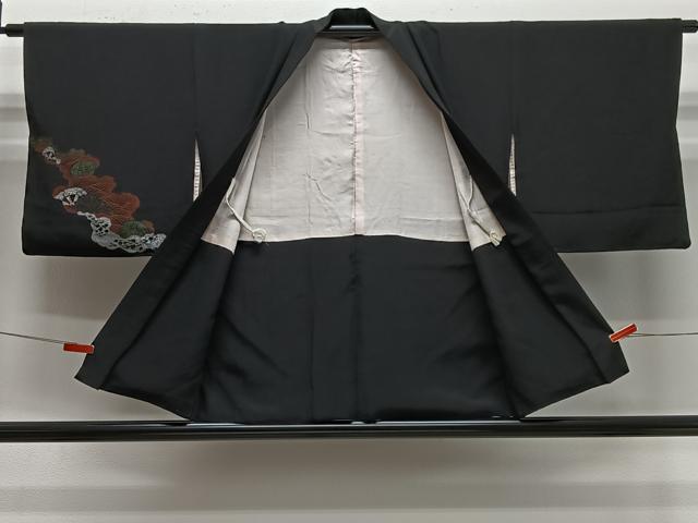 平和屋着物＃羽織　寿光織　花鳥文　黒地　金銀糸　正絹　逸品　CABE5023ua