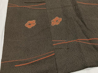 平和屋着物＃道中着　幾何学文　海松色　正絹　逸品　CABE5025ua